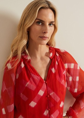 Phase Eight Megan Check Print Shirts Red Canada | OHKNEV-418